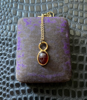 vintage carnelian scarab charm necklace