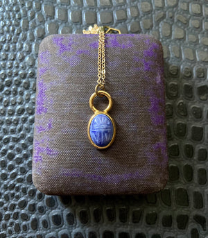 vintage lapis scarab charm necklace