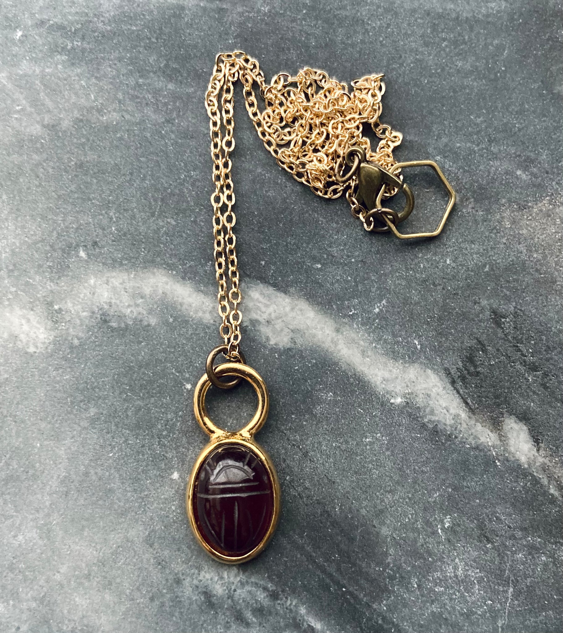 vintage carnelian scarab charm necklace