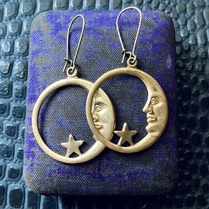 celestial brass moon and star witchy earrings