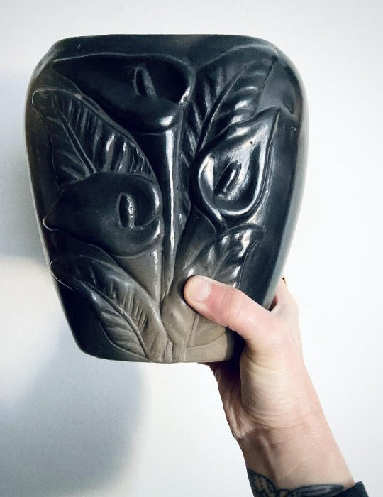 Vintage  Black Ceramic Calla Lily Vase