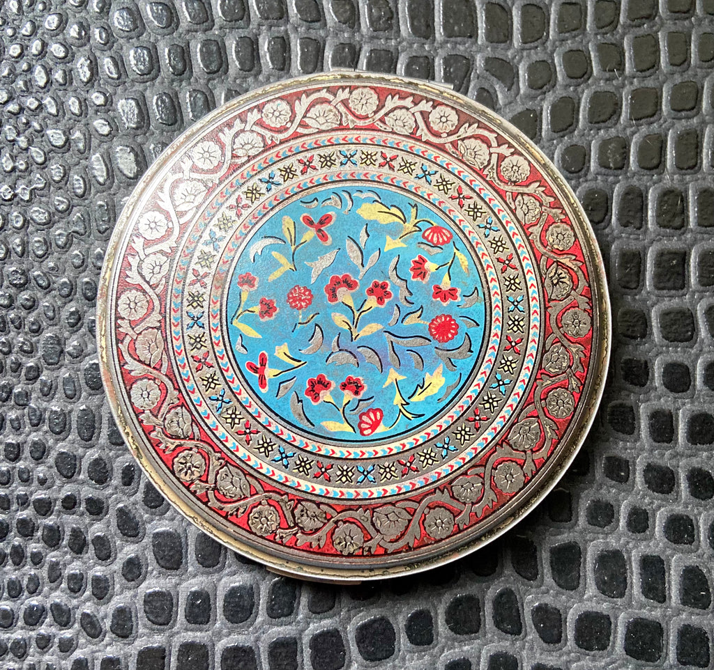 vintage 1940's red blue floral compact mirror