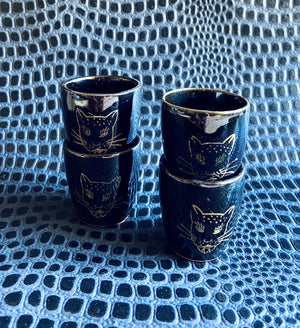 vintage redware cat leopard shot glasses