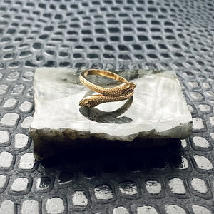 Adjustable brass double headed witchy snake ring