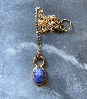 vintage lapis scarab charm necklace