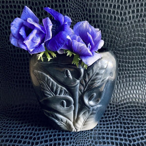 Vintage  Black Ceramic Calla Lily Vase