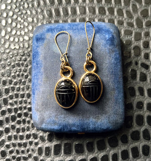 vintage black onyx scarab earrings