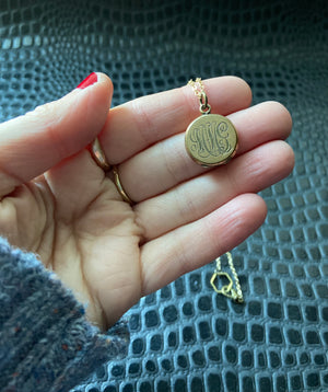 antique victorian round gold-filled initial locket necklace