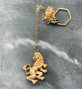 vintage lion charm necklace zodiac jewelry