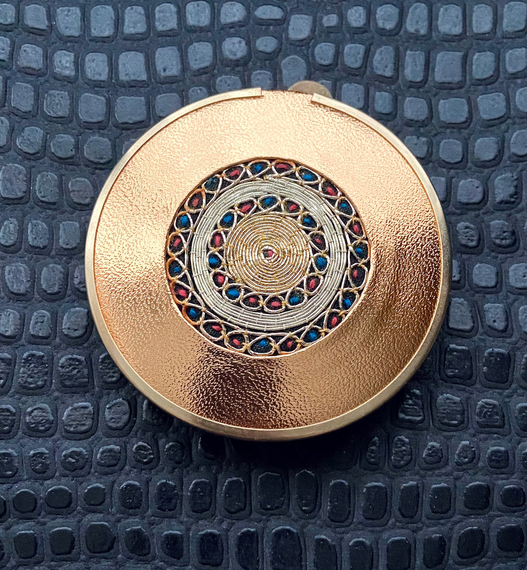 vintage 1960's gold embroidered compact mirror