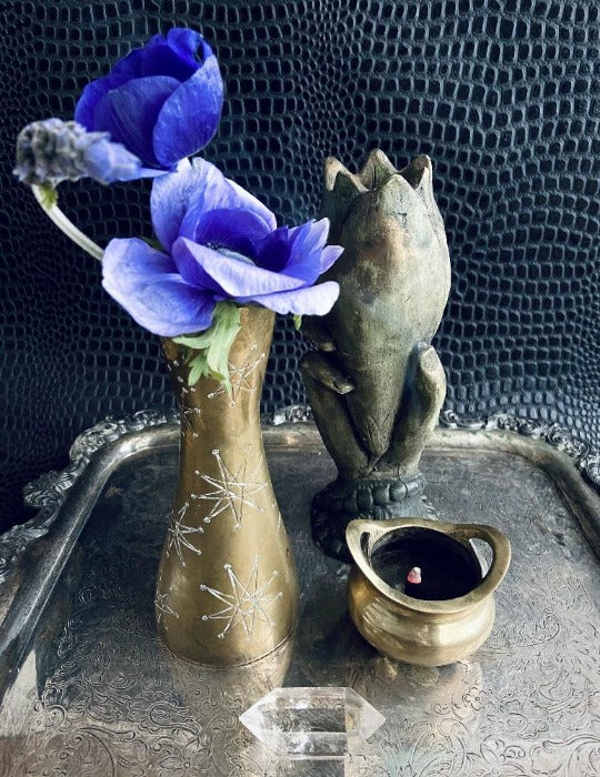 antique chalkware hand and flower vase