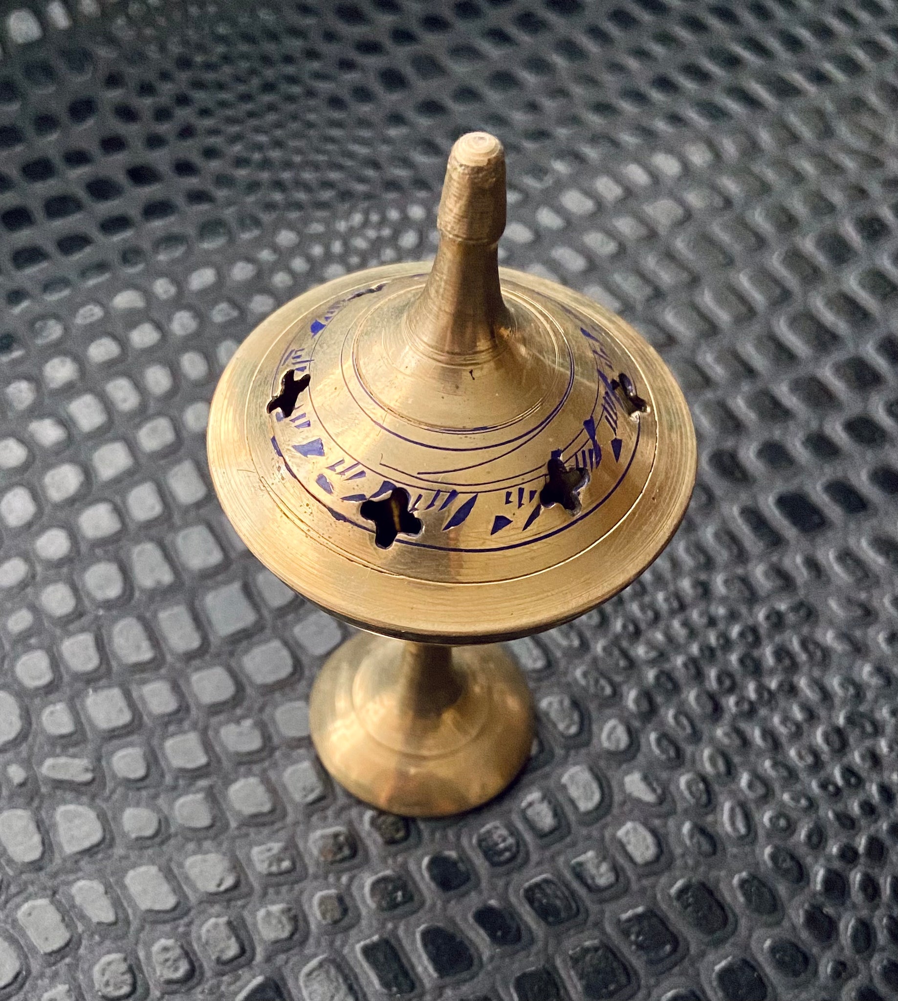 Vintage brass blue enamel incense burner