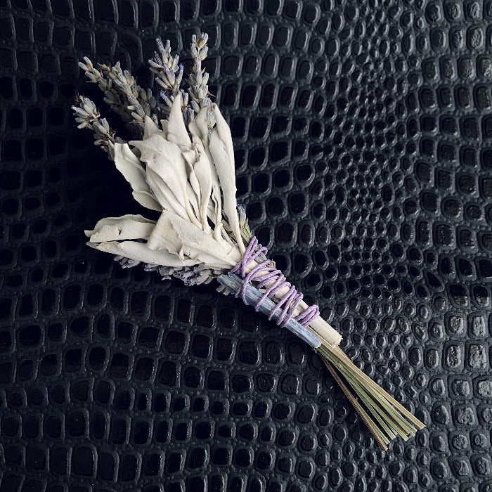 Mini lavender sage & kyanite crystal herbal smoke wand