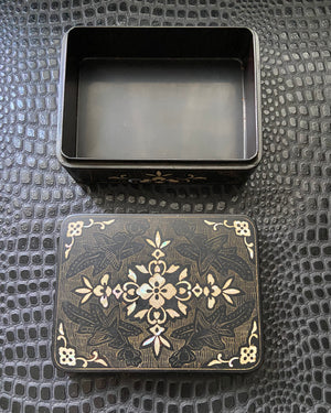 antique art deco smoking accessories set cigarette box ashtray matchbox cover mother of pearl