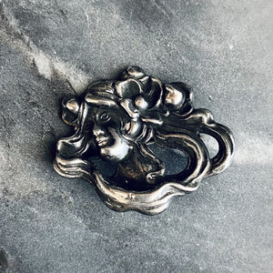 Antique silver art nouveau maiden brooch