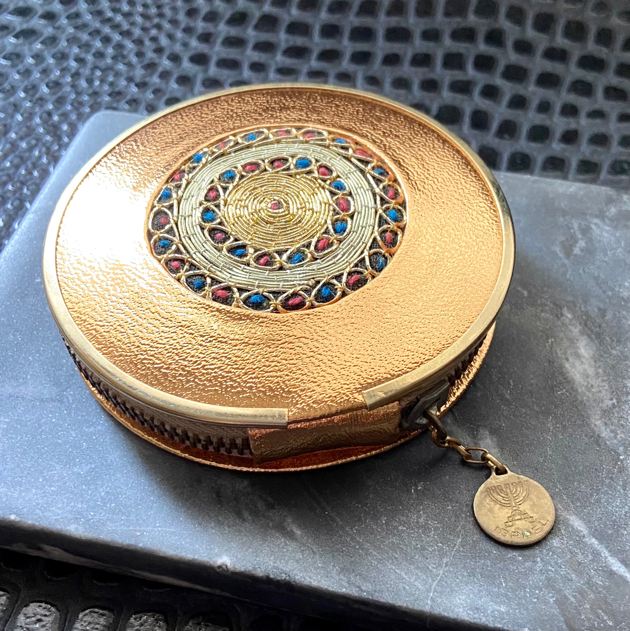 vintage 1960's gold embroidered compact mirror
