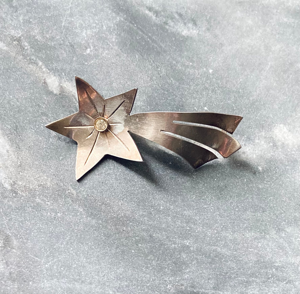 Vintage silver celestial shooting star comet brooch pin