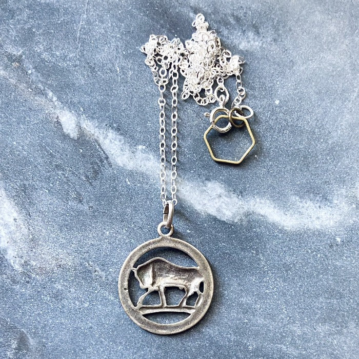 vintage silver taurus zodiac charm necklace