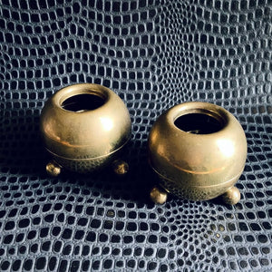 Antique round brass pair candle holders
