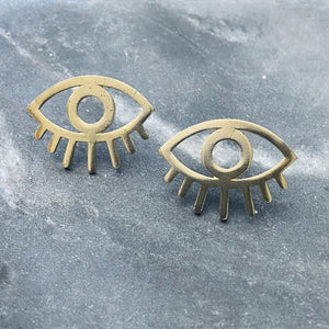 Large brass eye stud earrings