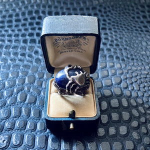 Vintage silver brutalist cancer crab lapis ring
