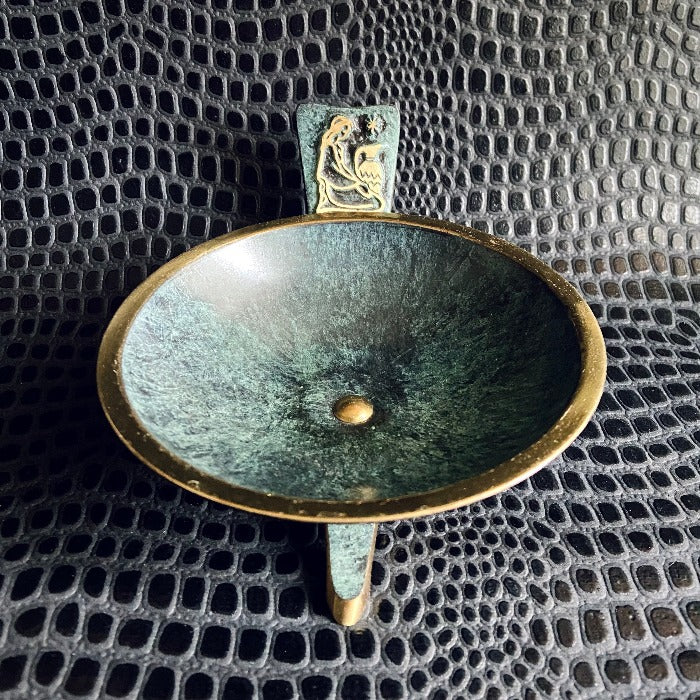 Vintage green metal aquarius zodiac sign astrology bowl