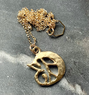 serpentine handmade hand carved lost wax brass cast lucky 13 crescent moon charm necklace witchy talisman jewelry