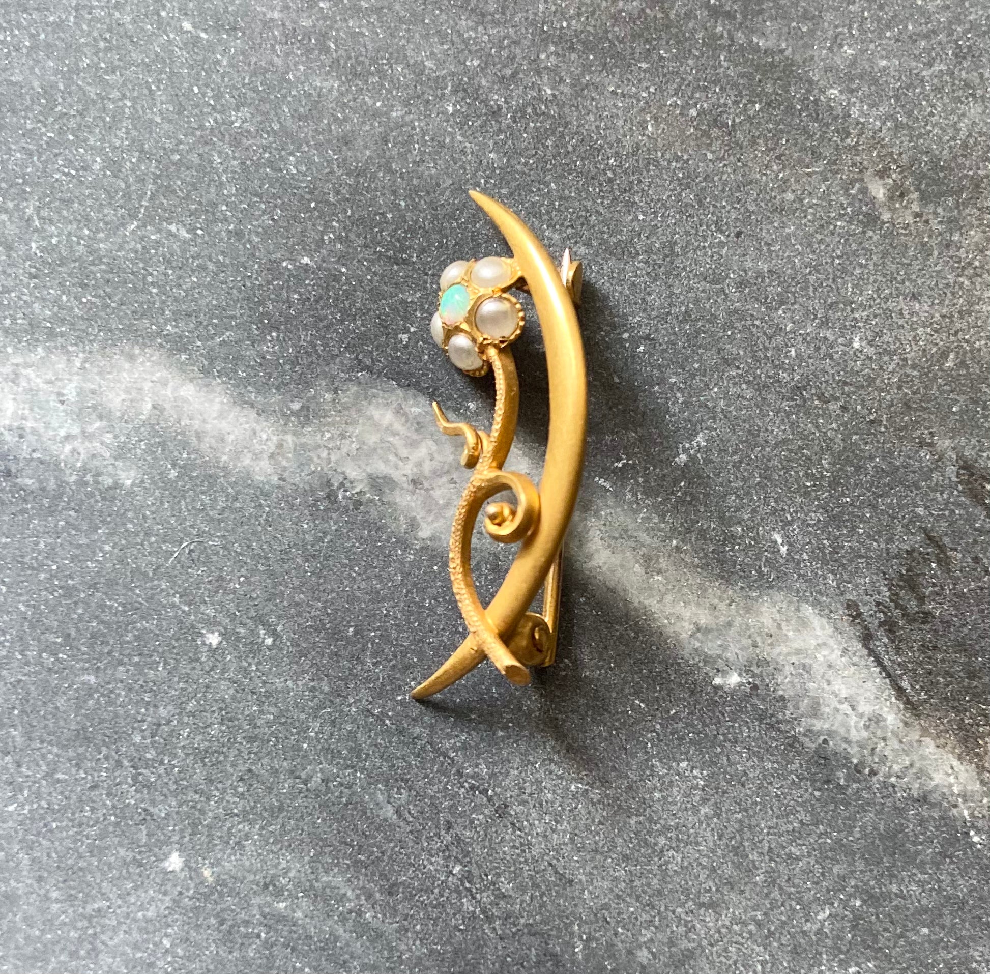 antique edwardian 10k gold opal moon brooch pin