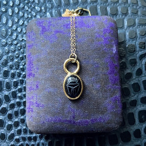 Handmade Reclaimed Vintage Black Onyx Scarab Charm Necklace