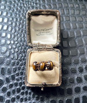 vintage gold vermeil tiger's eye stone ring