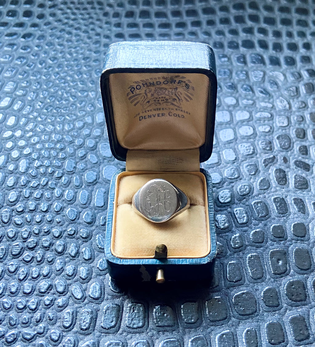 antique sterling silver victorian engraved monogrammed initials signet ring